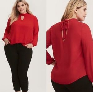 TORRID Red Neck Tie Back Blouse
